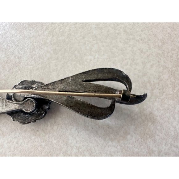 Antique Art Deco untested silver tone clear glass paste rhinestones brooch pin - Picture 7 of 10